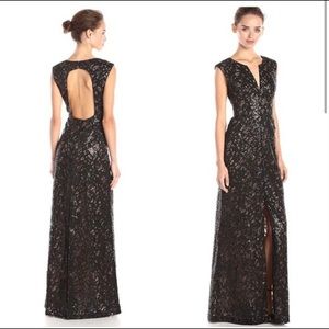 BCBG MaxAzria Black "Cain" Maxi Sequin Dress with front and back slit